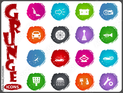 Car shop icons set in grunge style