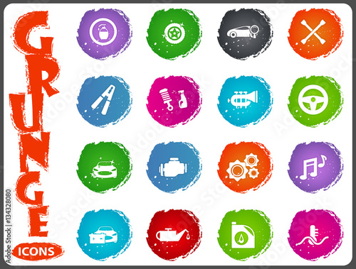 Car shop icons set in grunge style