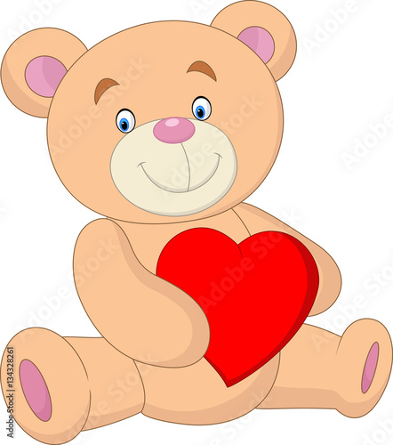 Cartoon bear holding heart