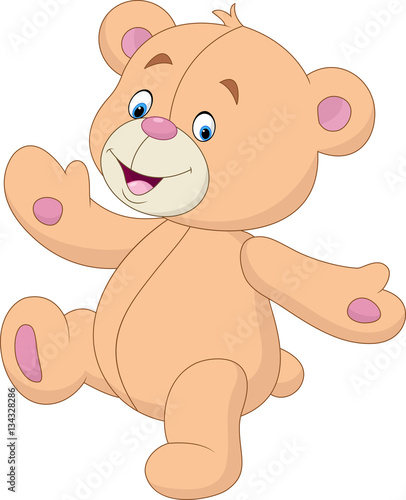 Cartoon teddy bear waving hand 