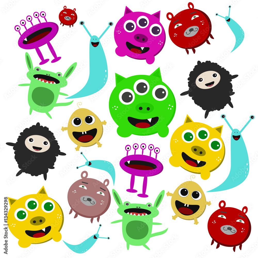 Obraz premium set of cute colorful cartoon monsters