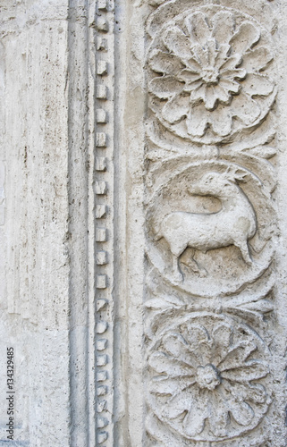 (Assisi, Umbria, Italy)- Stone carved decorations in Saint Francis of Assisi basilica, neo-gothic style.