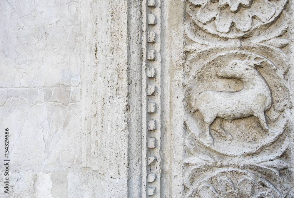 (Assisi, Umbria, Italy)- Stone carved decorations in Saint Francis of Assisi basilica, neo-gothic style.