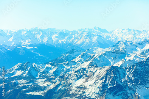 Abstract Panorama of Breuil Cervinia mountains in Alps. Creative instagram toning effect