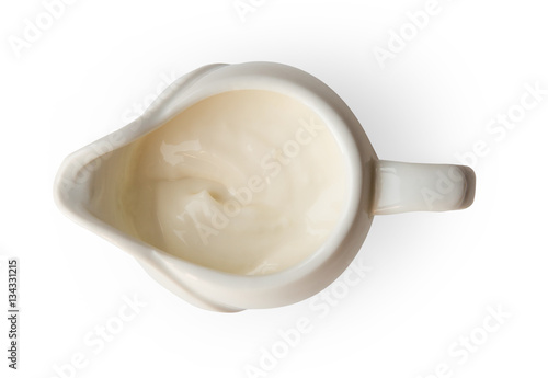 Closeup of mayonnaise sauce in white bowl