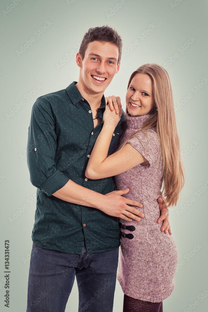 Cheerful smiling couple in love