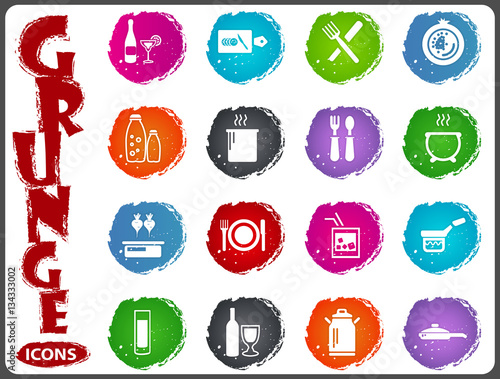 Food and kitchen icons set in grunge style