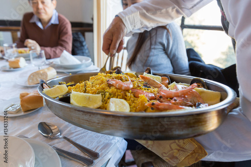 Traditional spanish seafood of Paella