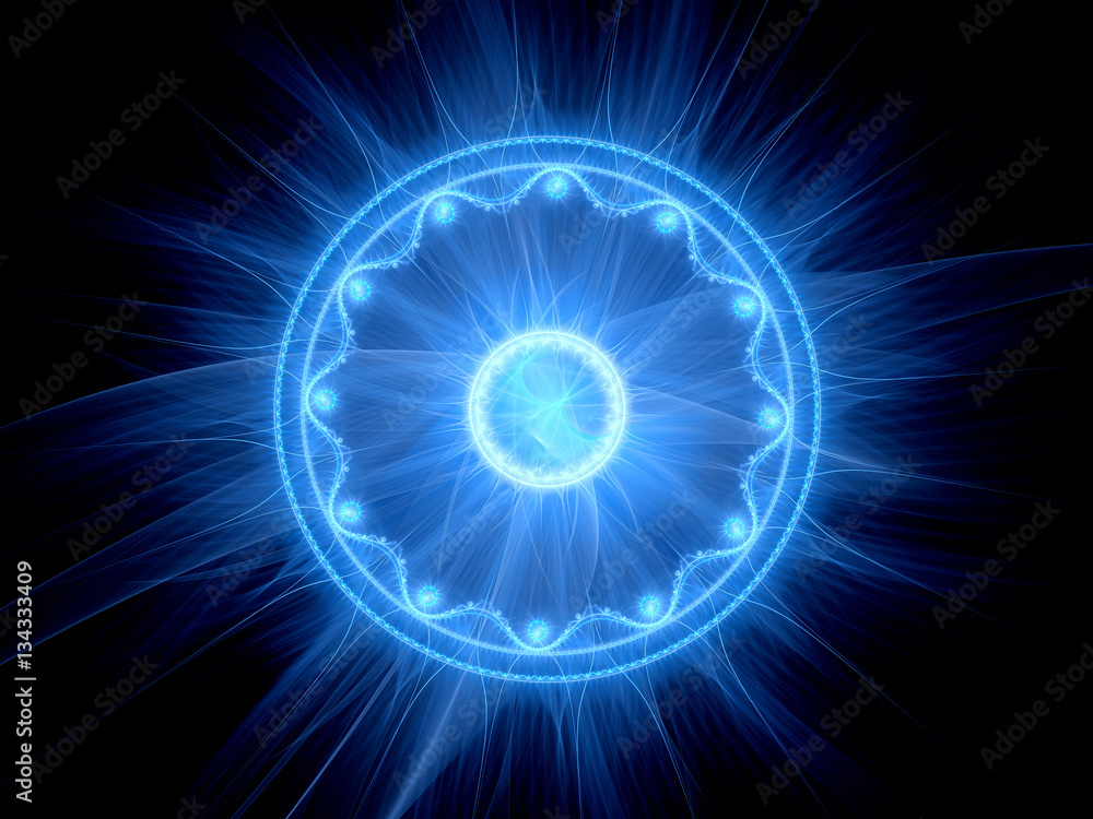 Blue glowing magical mandala in space Blue glowing magical mandala in space