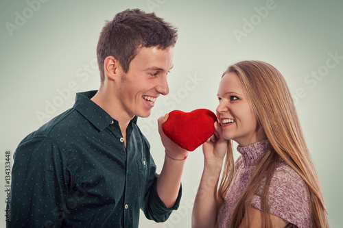 Young beautiful couple in love on Valentines Day
