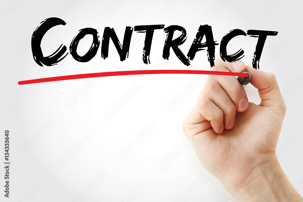 Hand writing Contract with marker, concept background Hand writing Contract with marker, concept background