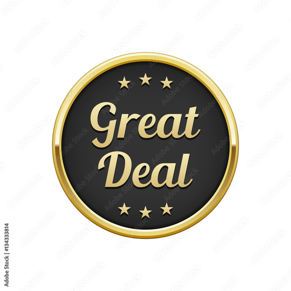 Gold black great deal round badge, banner 