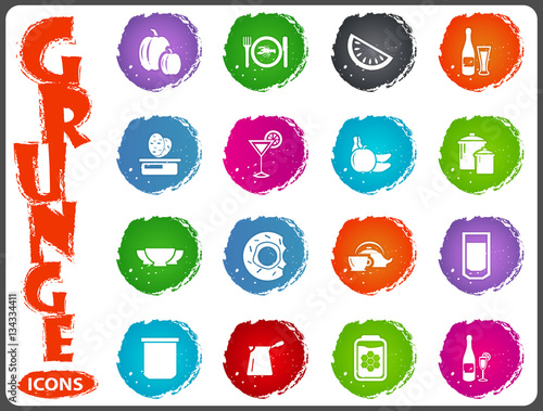 Food and kitchen icons set in grunge style