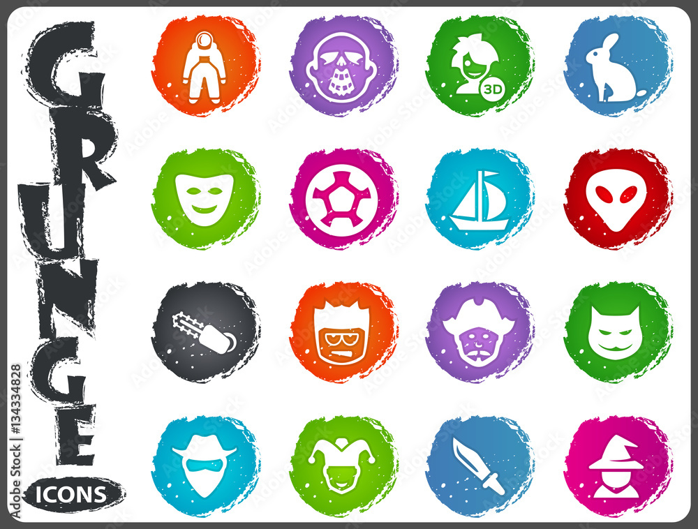 Genres of cinema icons set in grunge style Genres of cinema icons set in grunge style