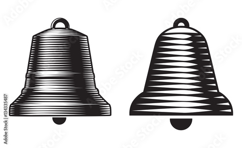 Engraving style bells signs illustration. vector