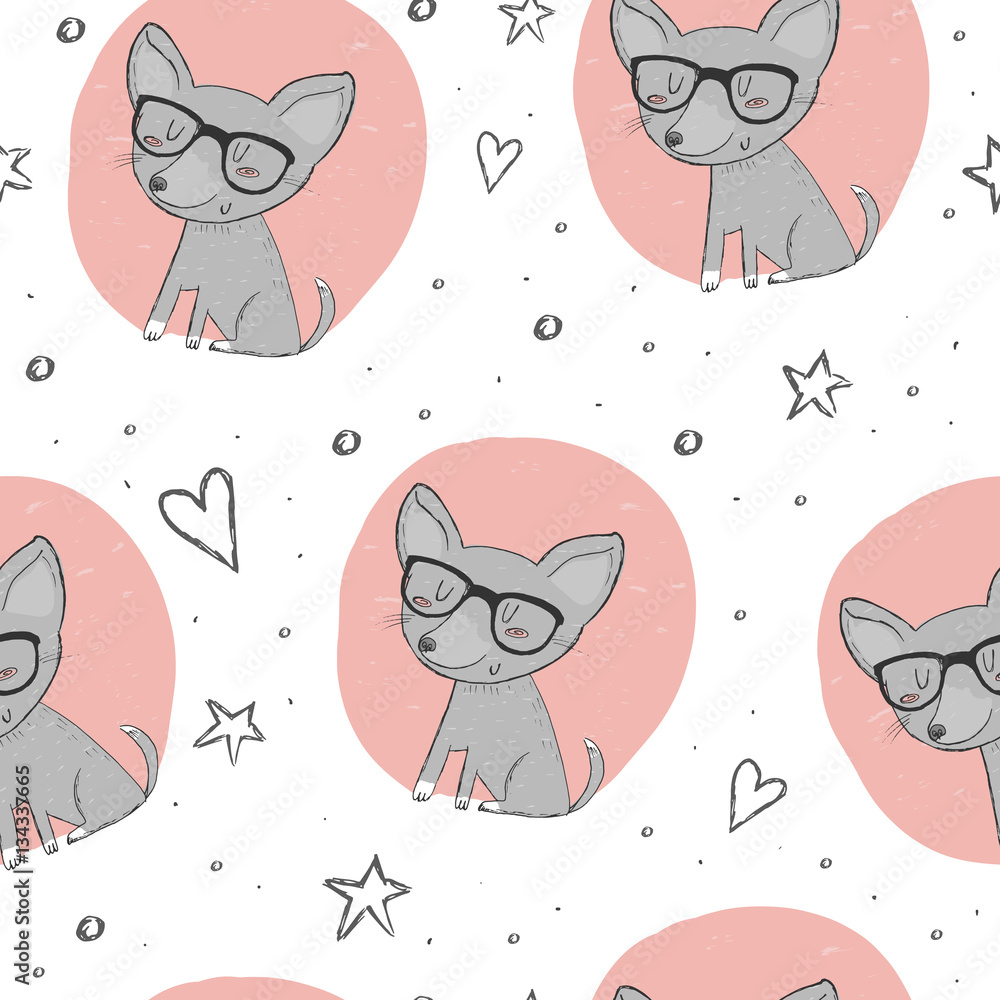 Cute dog seamless pattern on a white background