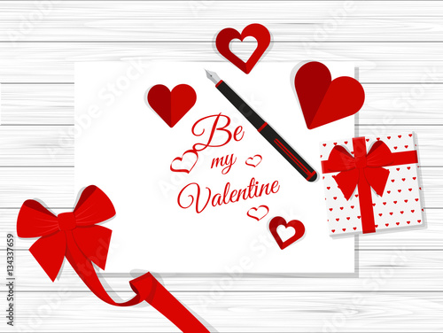 Vector Top View of Valentine's Day Elements on Desktop