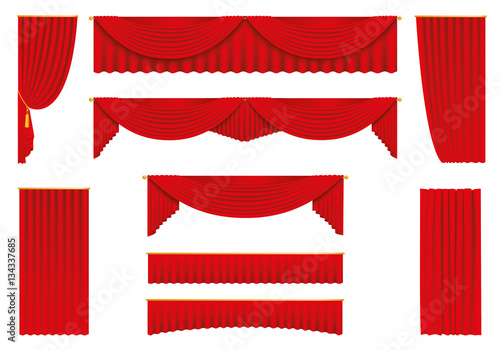 Red curtains, realistic set - stock vector.