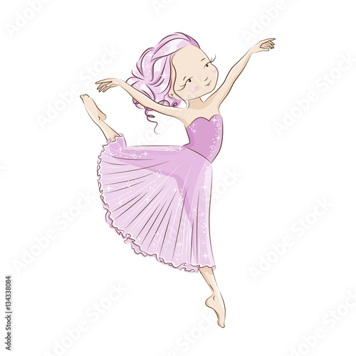 Beautiful ballerina in classical tutu on a white background. Graceful little White Swan. Hand drawn illustration.