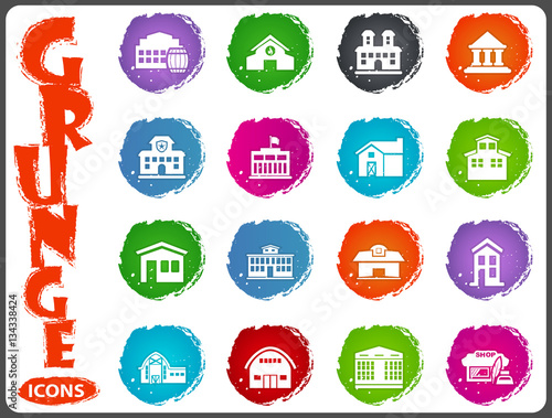 Infrastucture of the city icons set in grunge style