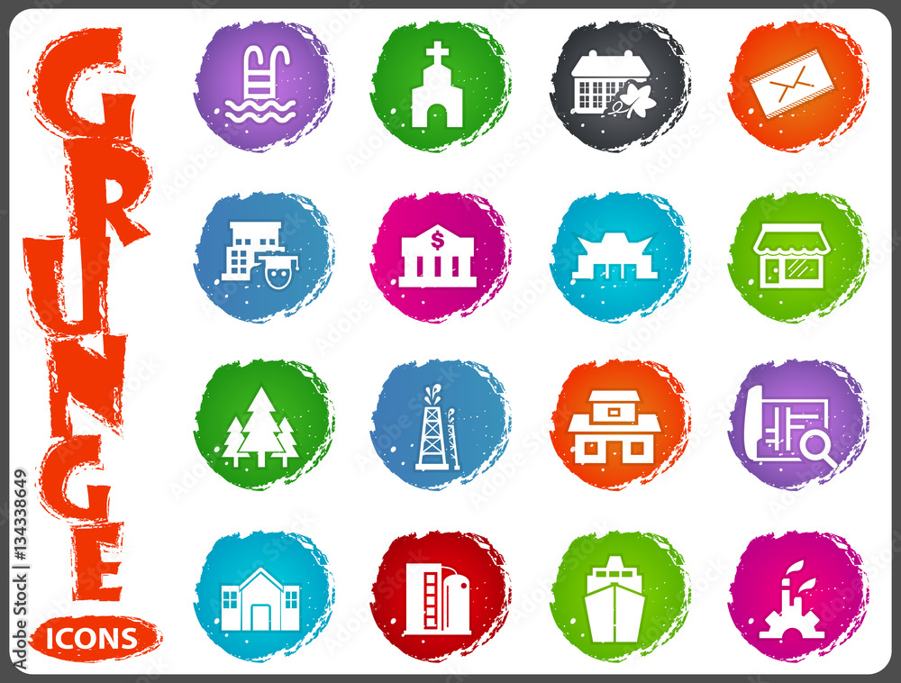Infrastucture of the city icons set in grunge style Infrastucture of the city icons set in grunge style