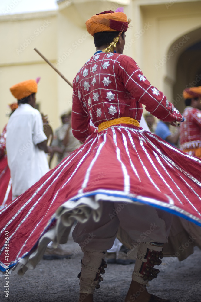 group of dancers , traditional Hindu festival , Rajasthan , India