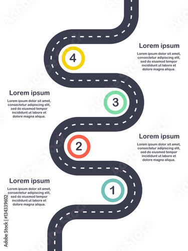 Infographic template four steps Road diagram. Vector EPS 10
