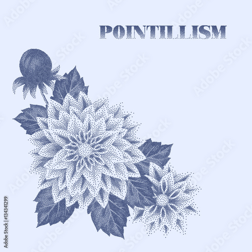 Pointillism floral composition
