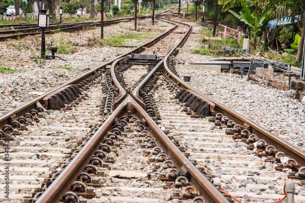 The track on a railway or railroad is the structure consisting of the rails, fasteners, railroad ties and ballast, plus the underlying subgrade.