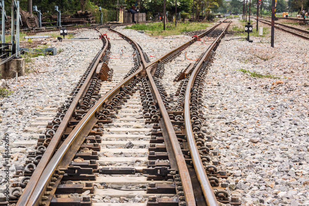 The track on a railway or railroad is the structure consisting of the rails, fasteners, railroad ties and ballast, plus the underlying subgrade.