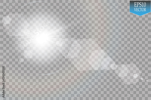 Vector transparent sunlight special lens flare light effect. Sun flash with rays and spotlight
