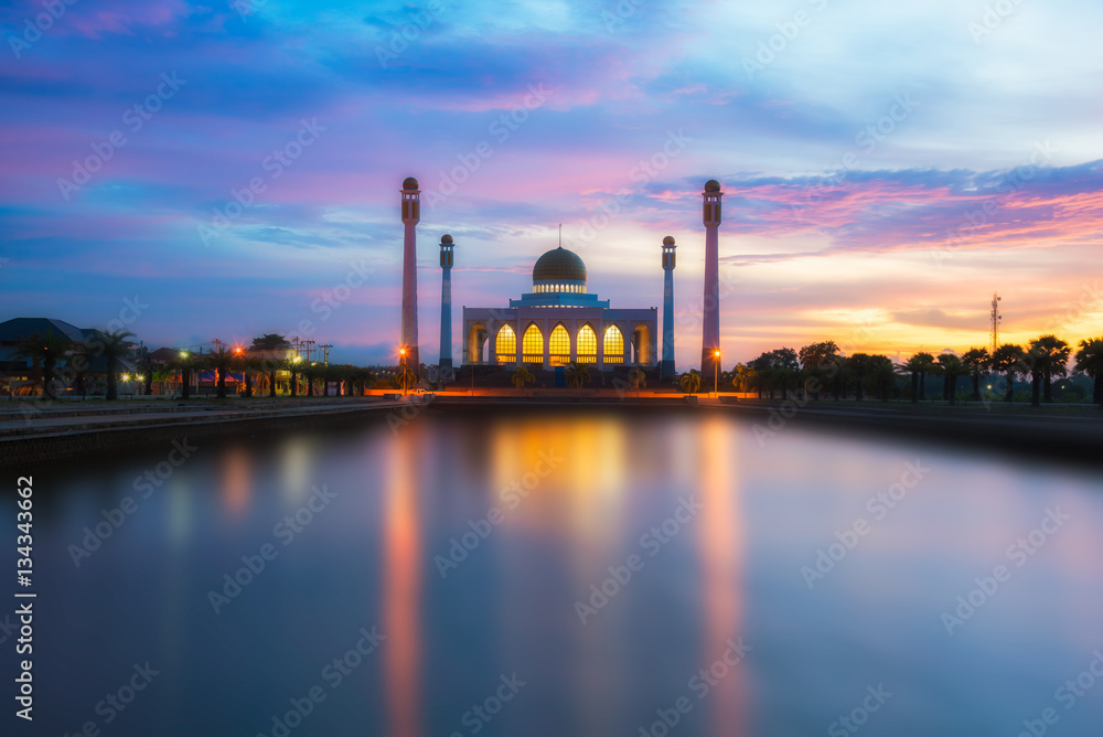 Beautiful sunset at Central Mosque, Songkhla, Thailand.