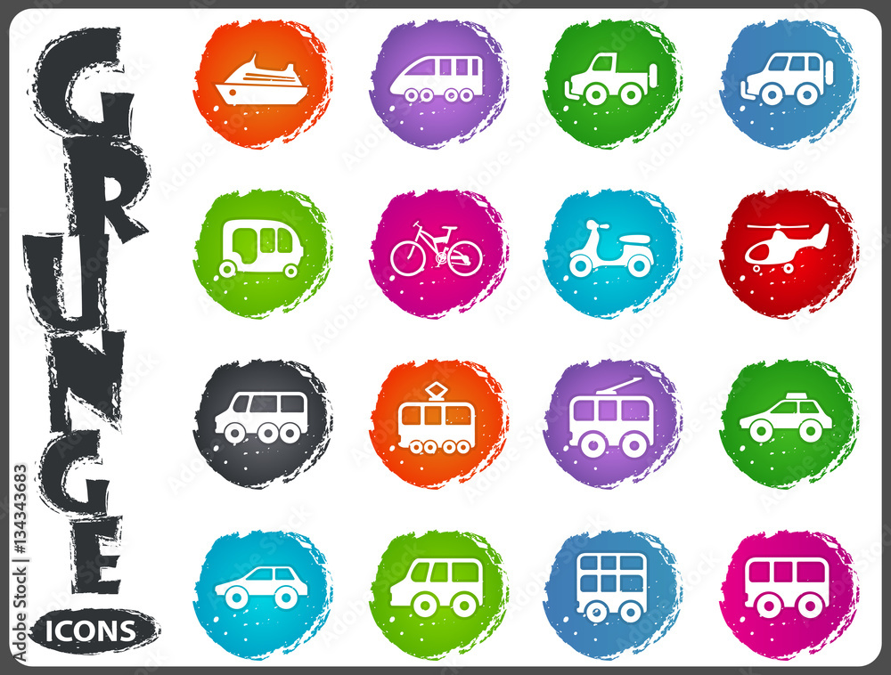 Public transport icons set in grunge style