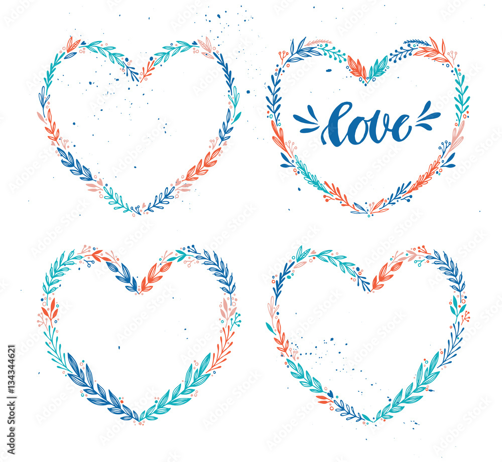 Hand drawn vector illustration. Vintage decorative laurel wreath in shape heart. Tribal design elements. Perfect for invitations, greeting cards, quotes, blogs, posters and more. 