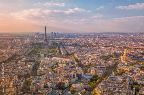 City of Paris. Aerial image of Paris, France during golden sunset hour.