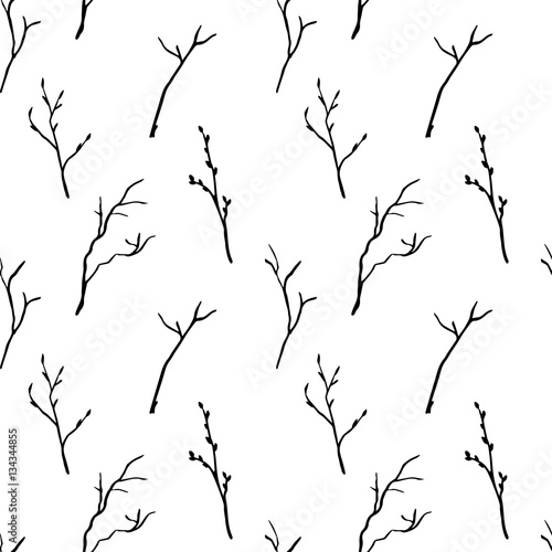 Vector seamless pattern with black  silhouettes of bare trees br