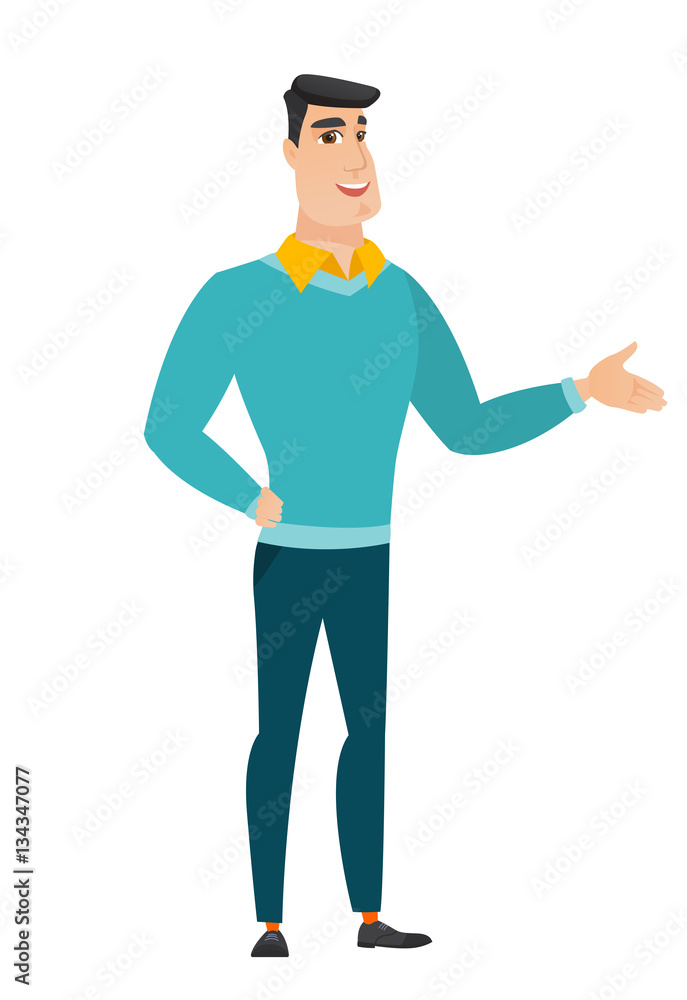 Business man with arm out in a welcoming gesture. Business man with arm out in a welcoming gesture.