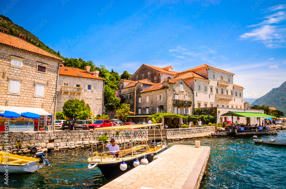 Beautiful mediterranean landscape - town Perast, near town Perast, Kotor bay (Boka Kotorska), Montenegro, Europe