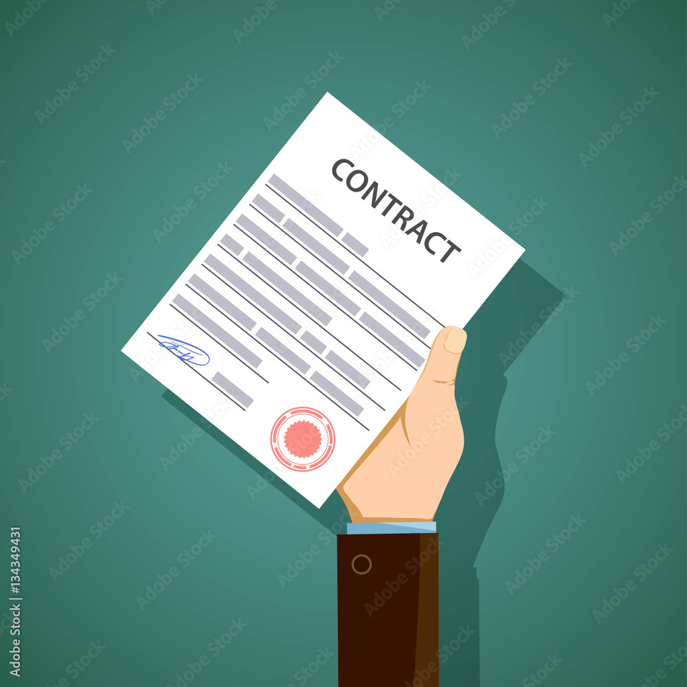 Εκτύπωση καμβά Man holding in hand a document contract. Stock vector illustrati