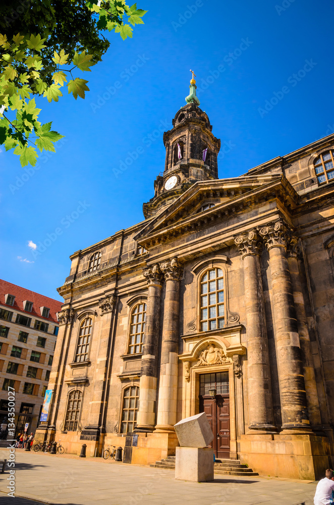 Kreuzkirche or Church of the Holy Cross in old Dresden, Saxony, Germany