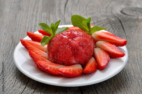 Fruit strawberry sorbet with mint