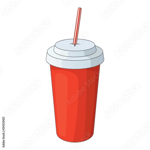 Paper cup with straw icon, cartoon style