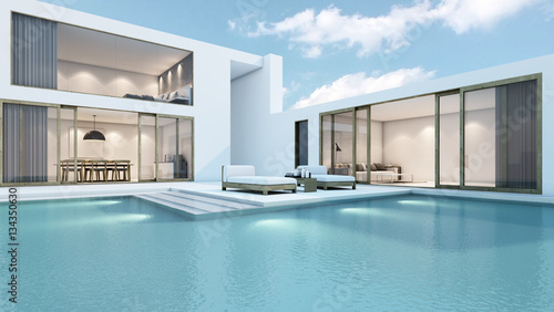 House with pool design minimal - 3D render © methajam