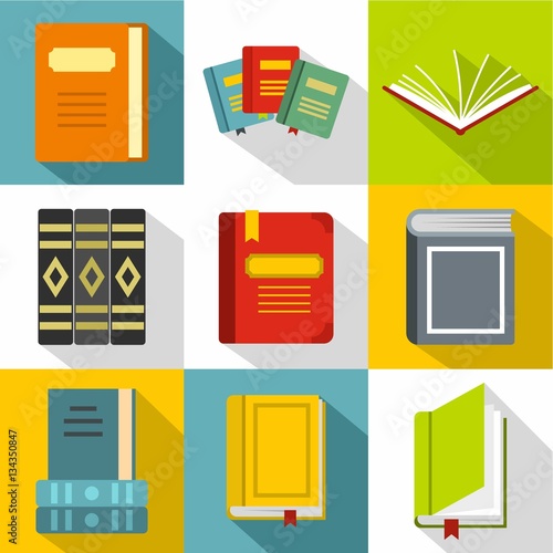 Education book icons set, flat style