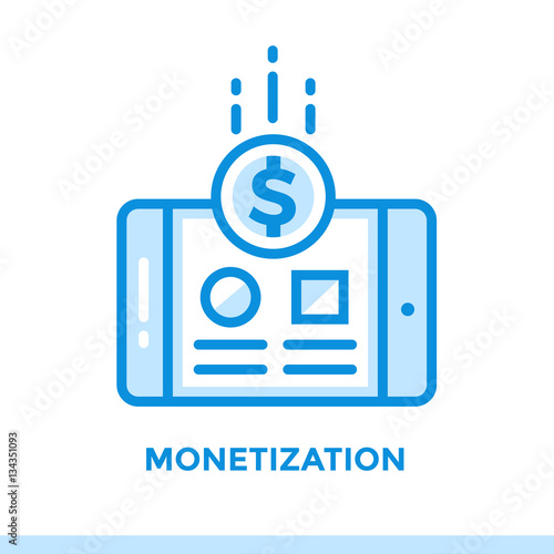 Linear monetization icon for startup business. Pictogram in outline style. Vector flat line icon suitable for mobile apps, websites and presentation