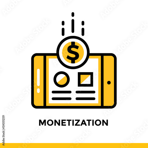 Linear monetization icon for startup business. Pictogram in outline style. Vector flat line icon suitable for mobile apps, websites and presentation