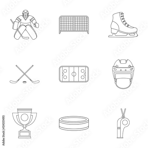 Russian hockey icons set, outline style