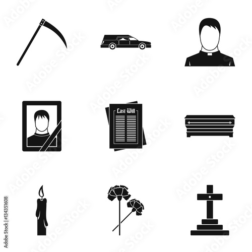 Burial icons set, simple style
