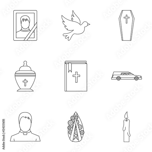 Death of person icons set, outline style