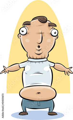 A cartoon man is shocked to discover that his clothes have shrunk in the wash.